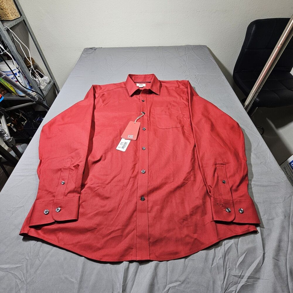 NWT Cutter & Buck Men's Size L Red Button Down long sleeve dress shirt